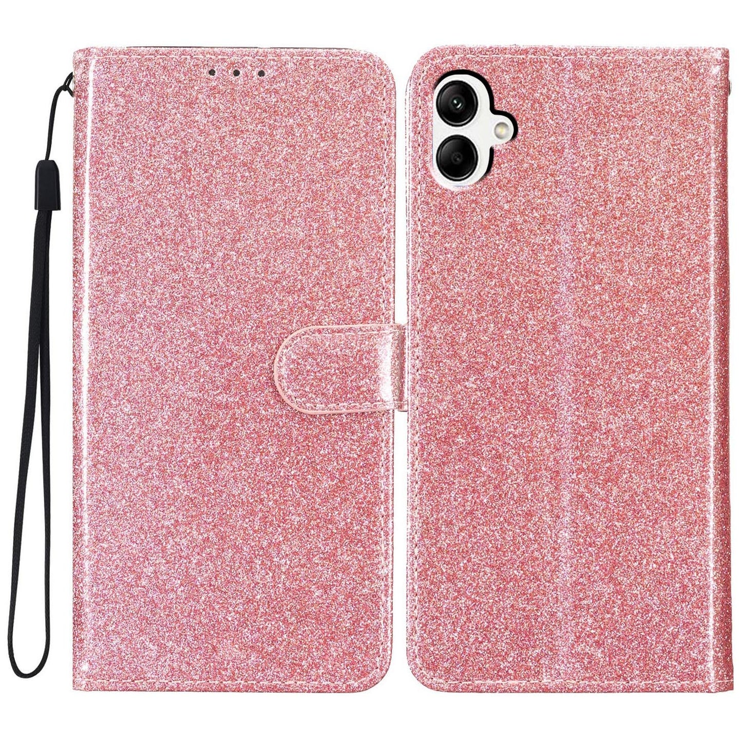 For Samsung Galaxy A06 Wallet Case Glitter Anti-Scratch Leather Phone Cover Stand - Rose Gold