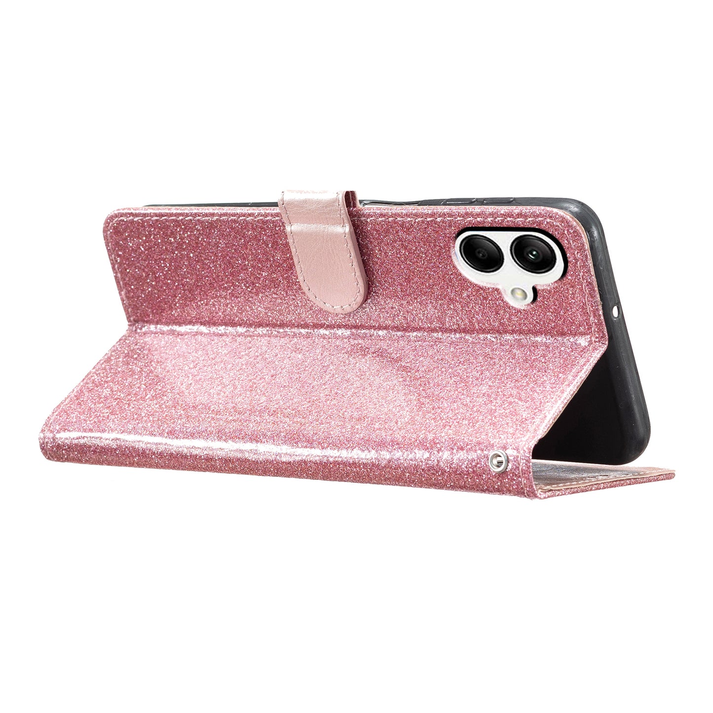 For Samsung Galaxy A06 Wallet Case Glitter Anti-Scratch Leather Phone Cover Stand - Rose Gold
