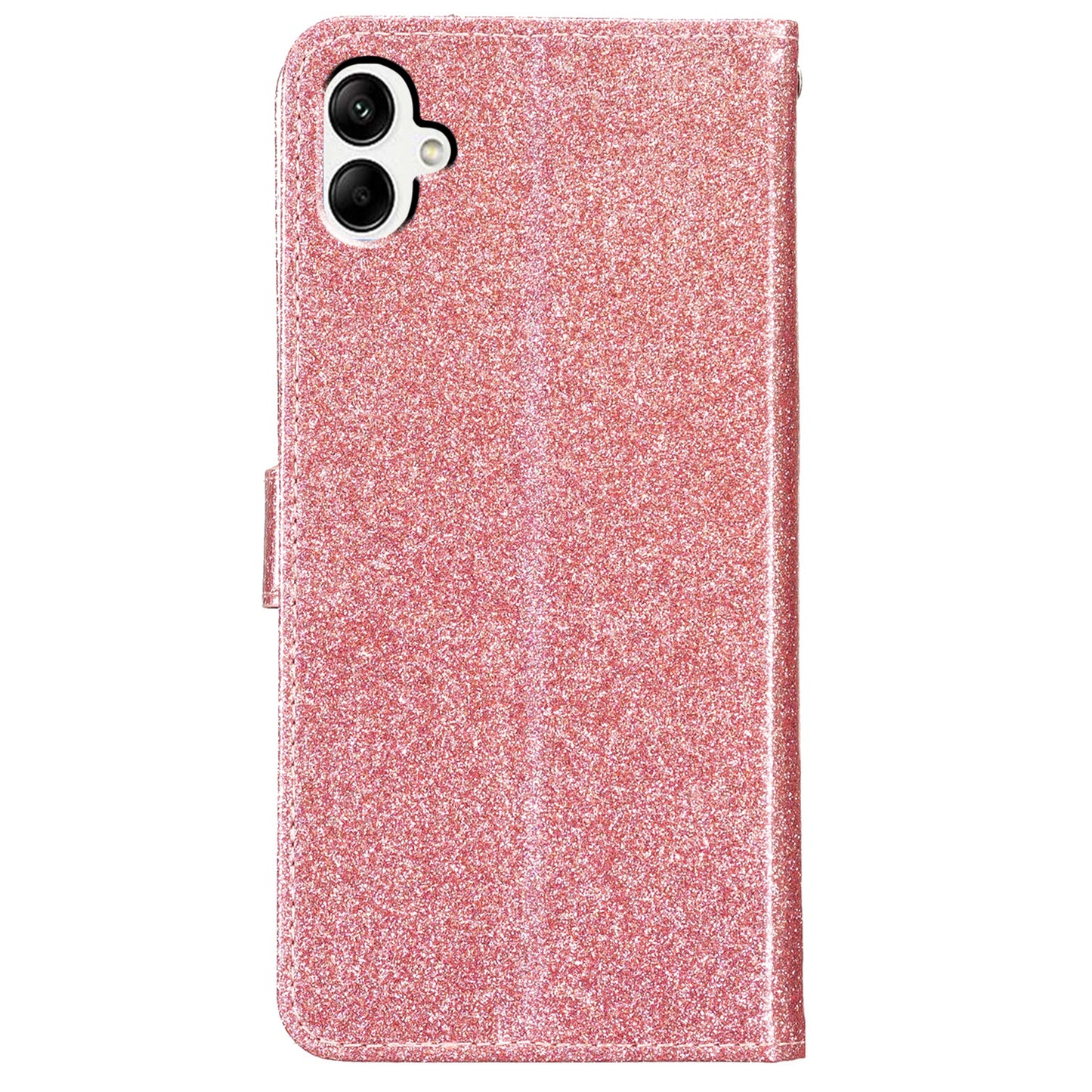 For Samsung Galaxy A06 Wallet Case Glitter Anti-Scratch Leather Phone Cover Stand - Rose Gold