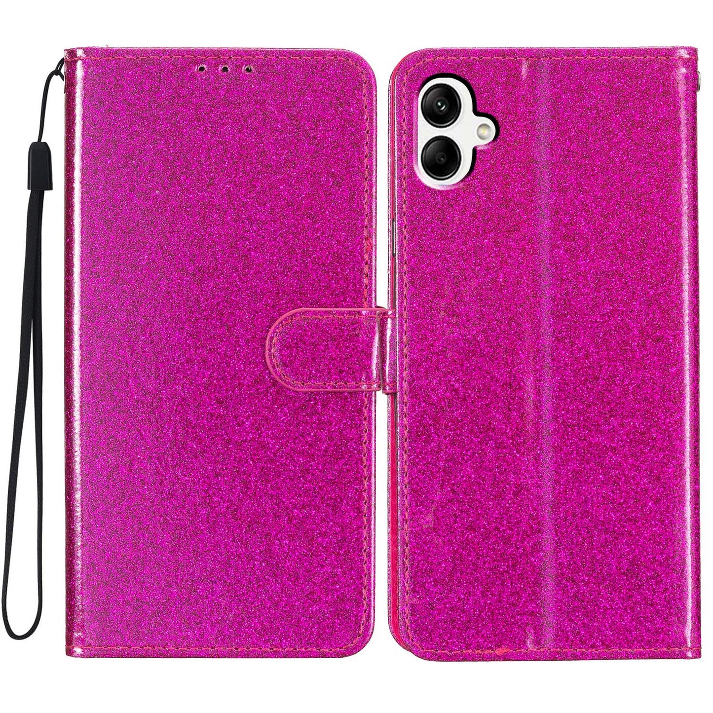 For Samsung Galaxy A06 Wallet Case Glitter Anti-Scratch Leather Phone Cover Stand - Rose
