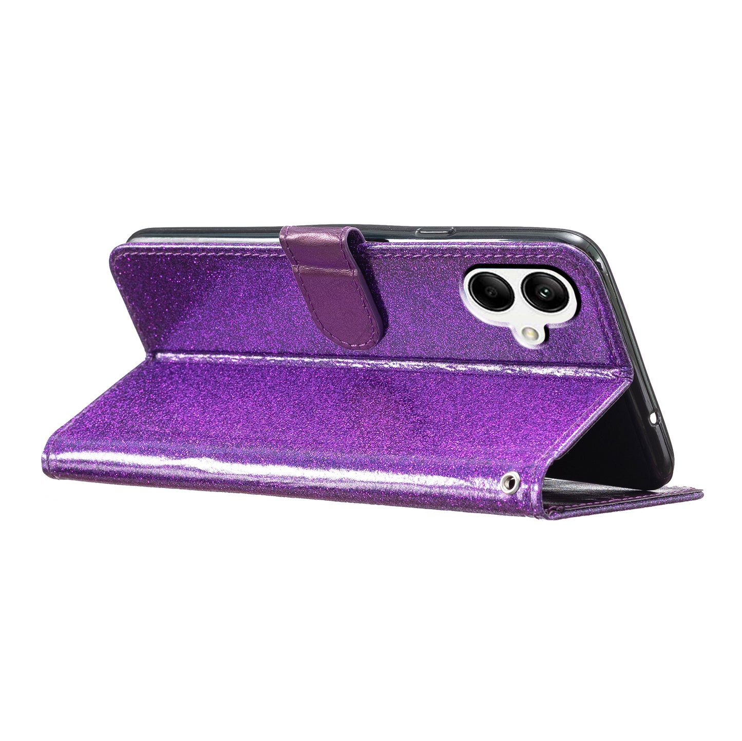For Samsung Galaxy A06 Wallet Case Glitter Anti-Scratch Leather Phone Cover Stand - Purple