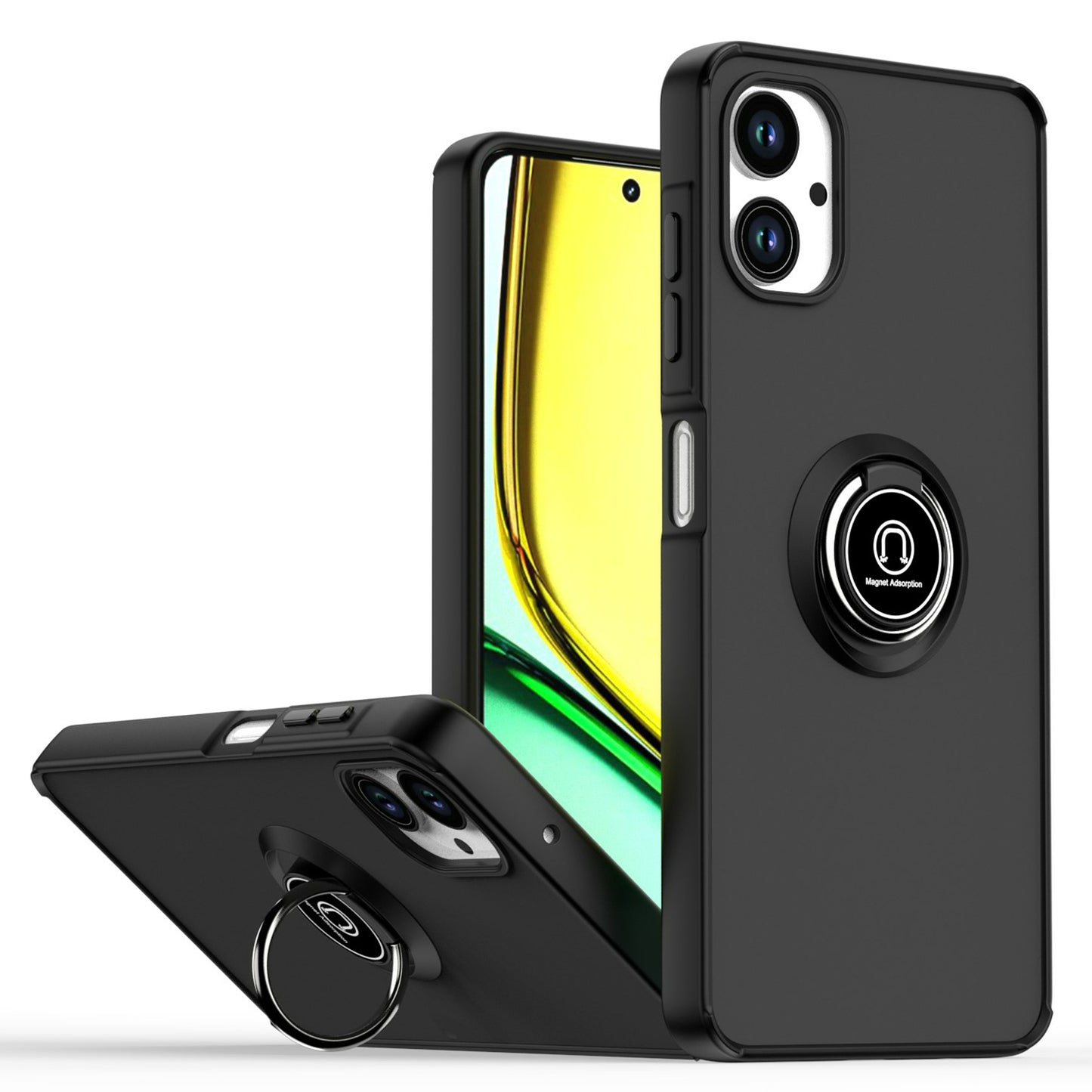 For Samsung Galaxy A06 Case Ring Holder Kickstand TPU+Acrylic Phone Cover - Black