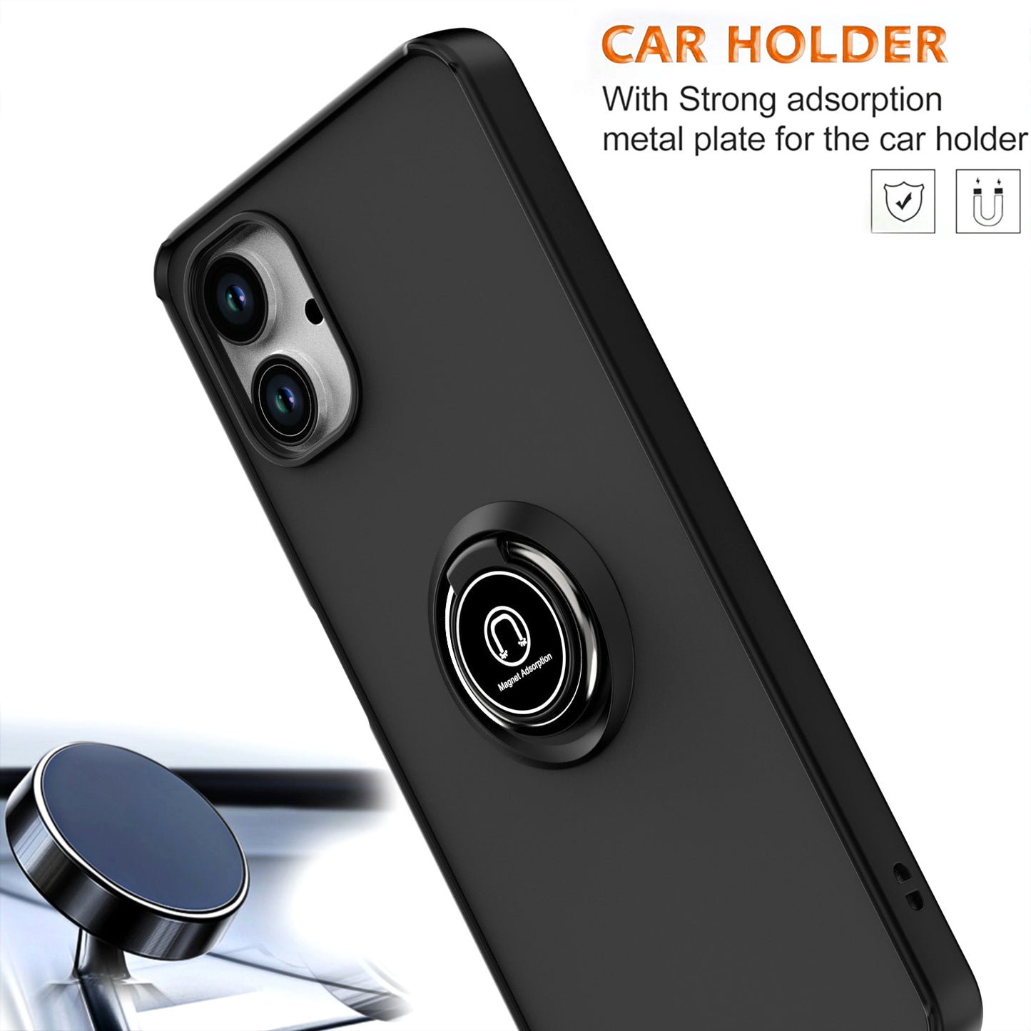 For Samsung Galaxy A06 Case Ring Holder Kickstand TPU+Acrylic Phone Cover - Black
