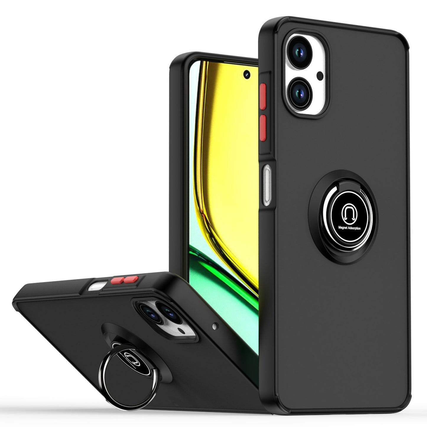 For Samsung Galaxy A06 Case Ring Holder Kickstand TPU+Acrylic Phone Cover - Black  /  Red