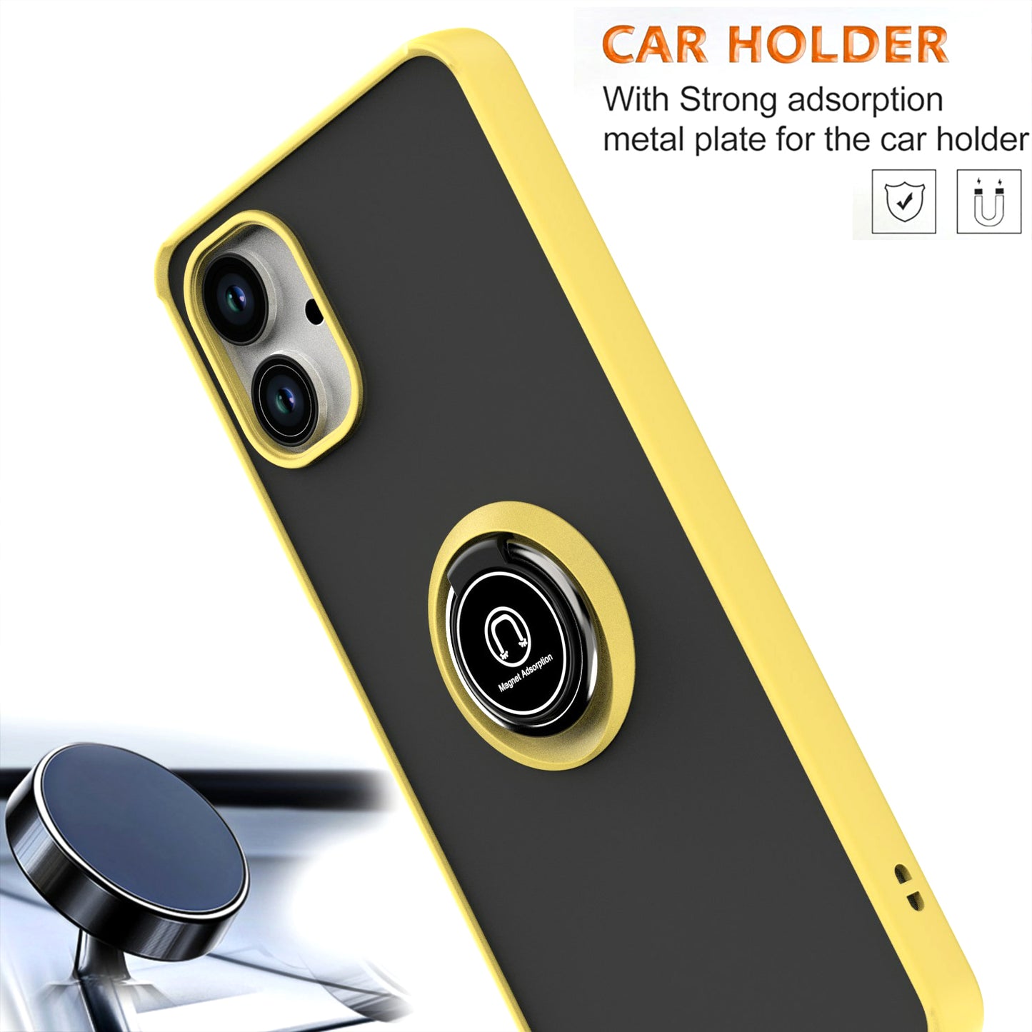 For Samsung Galaxy A06 Case Ring Holder Kickstand TPU+Acrylic Phone Cover - Yellow