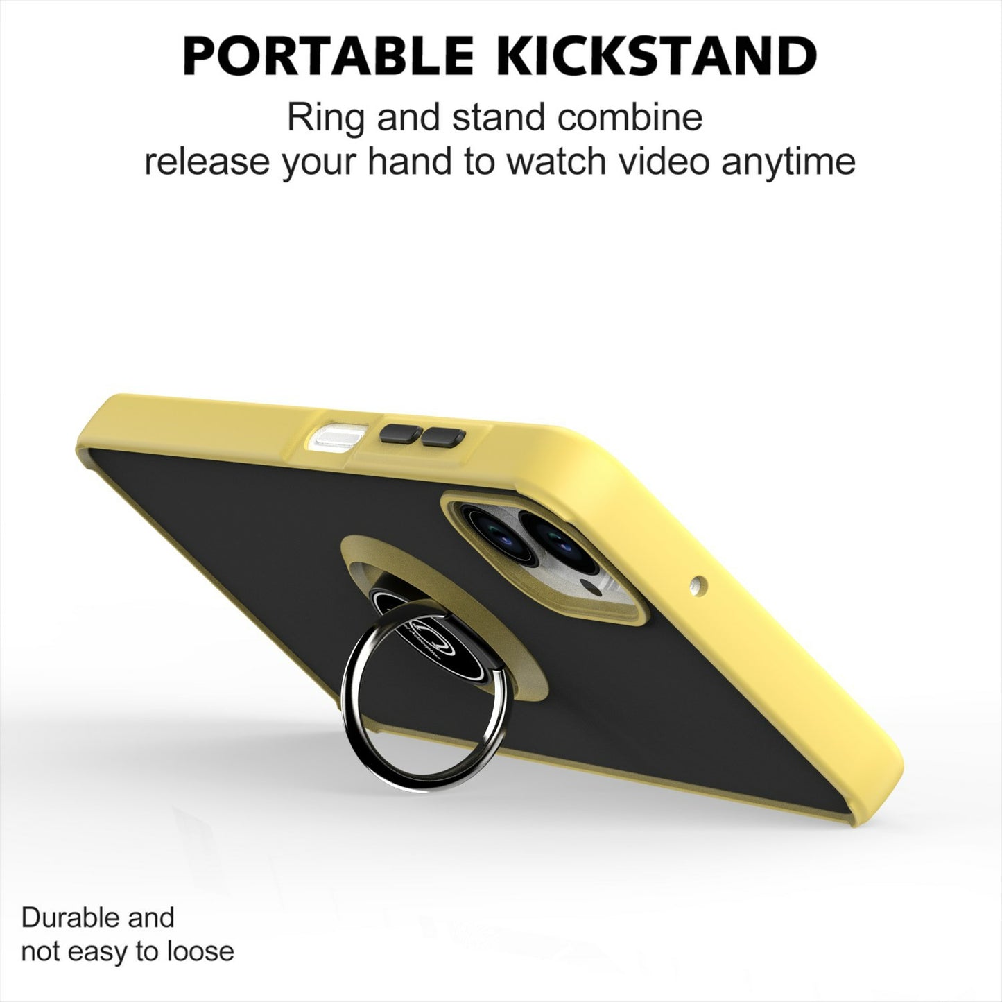 For Samsung Galaxy A06 Case Ring Holder Kickstand TPU+Acrylic Phone Cover - Yellow