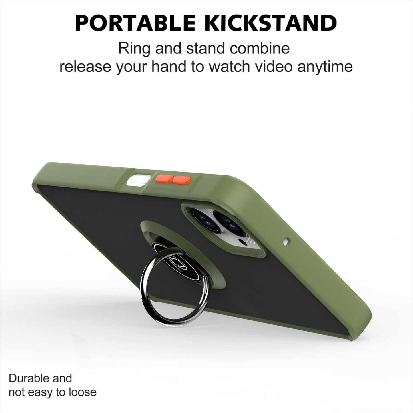 For Samsung Galaxy A06 Case Ring Holder Kickstand TPU+Acrylic Phone Cover - Army Green