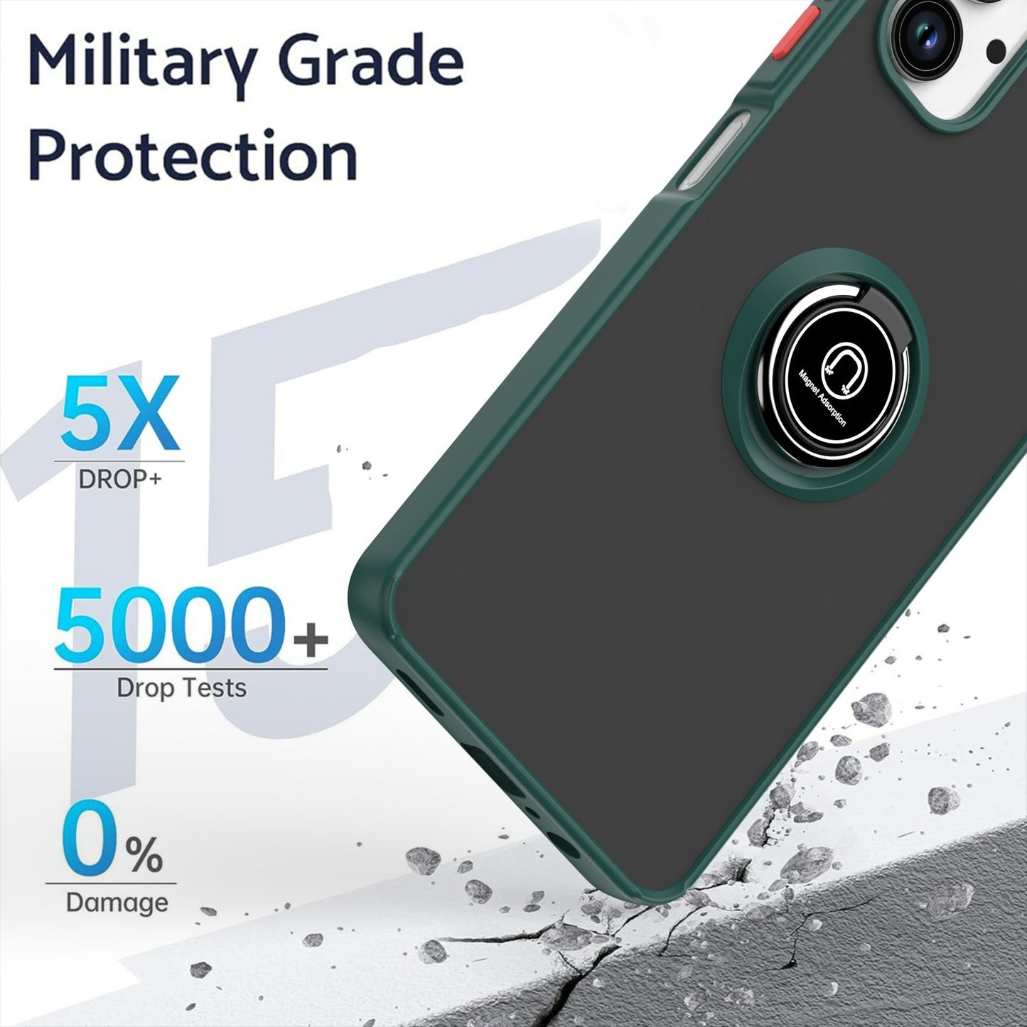 For Samsung Galaxy A06 Case Ring Holder Kickstand TPU+Acrylic Phone Cover - Blackish Green