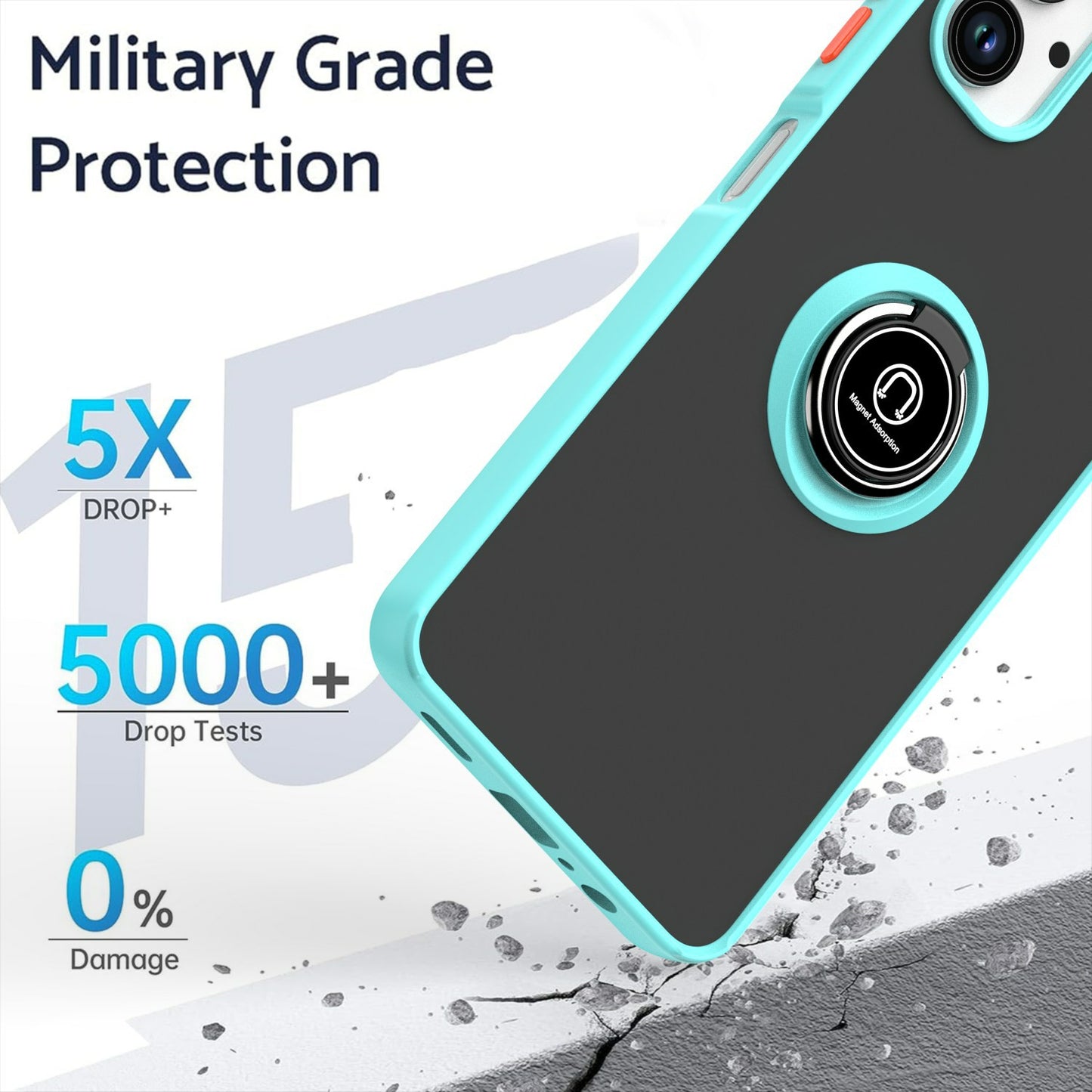 For Samsung Galaxy A06 Case Ring Holder Kickstand TPU+Acrylic Phone Cover - Sky Blue