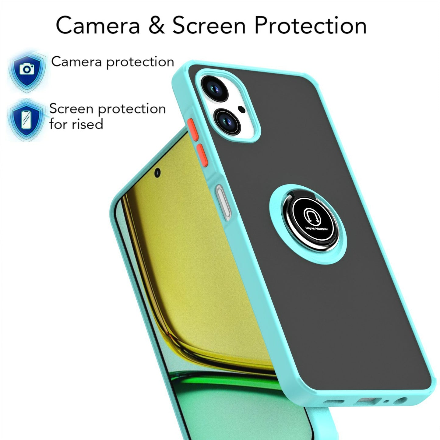 For Samsung Galaxy A06 Case Ring Holder Kickstand TPU+Acrylic Phone Cover - Sky Blue