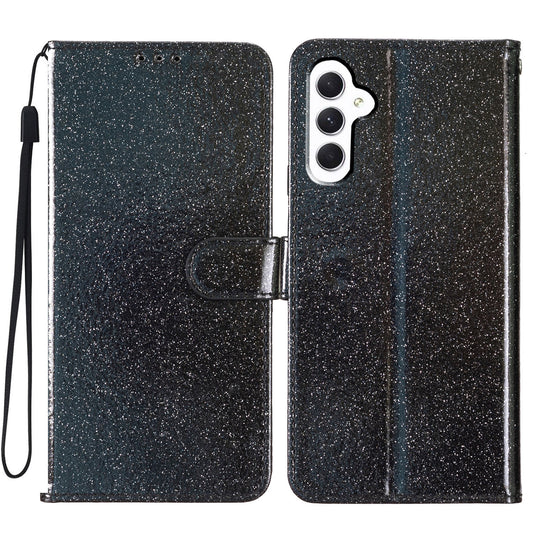 For Samsung Galaxy A16 5G / A16 4G Wallet Case Glitter Anti-Scratch Leather Phone Cover Stand - Black