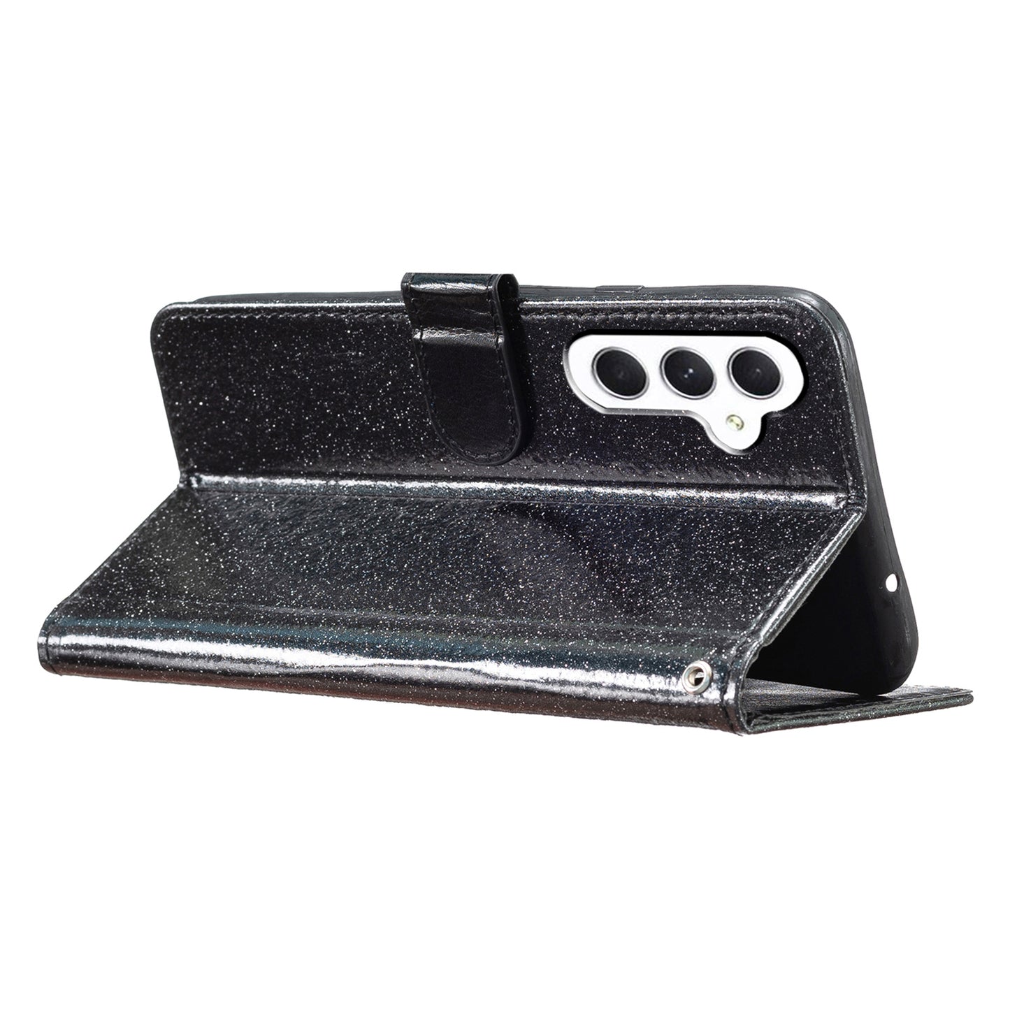 For Samsung Galaxy A16 5G / A16 4G Wallet Case Glitter Anti-Scratch Leather Phone Cover Stand - Black
