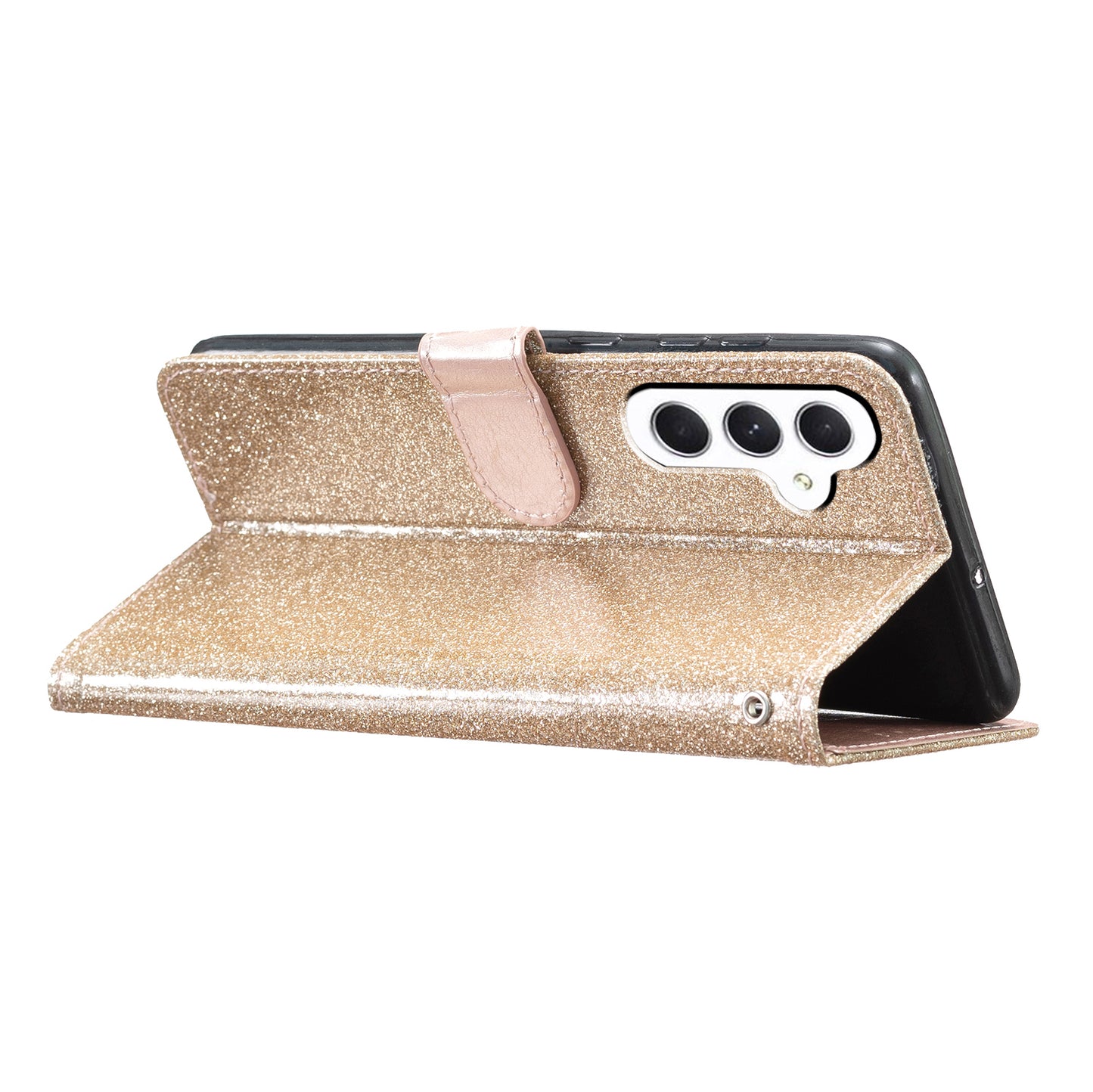 For Samsung Galaxy A16 5G / A16 4G Wallet Case Glitter Anti-Scratch Leather Phone Cover Stand - Gold
