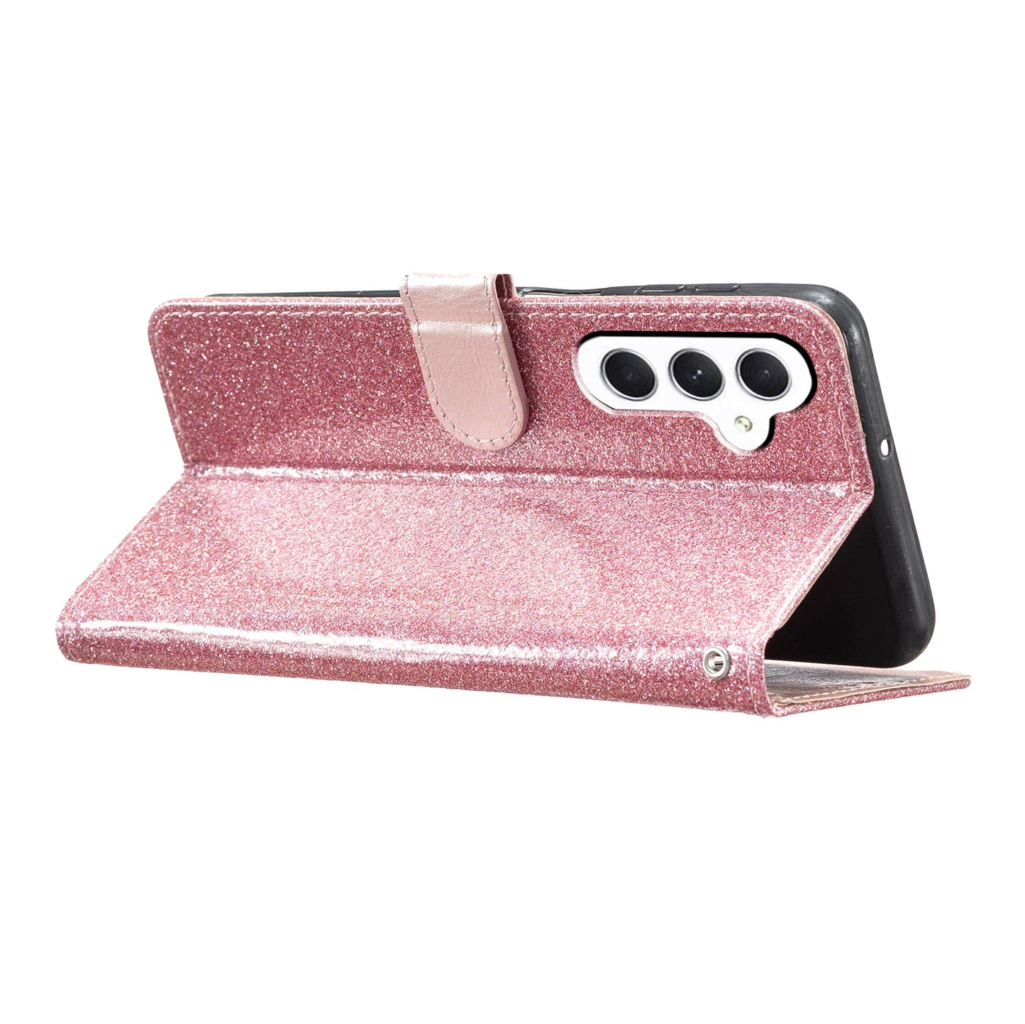 For Samsung Galaxy A16 5G / A16 4G Wallet Case Glitter Anti-Scratch Leather Phone Cover Stand - Rose Gold