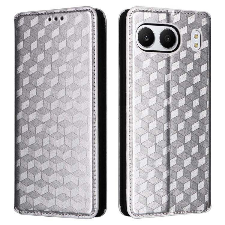 For OnePlus Nord 4 Wallet Case Rhombus Imprinted Leather Phone Cover - Silver