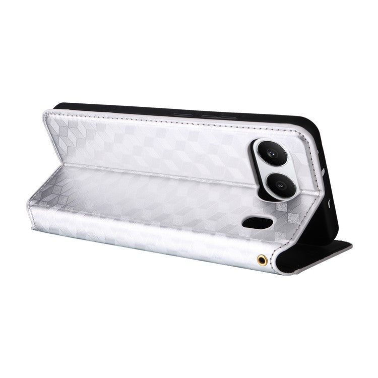For OnePlus Nord 4 Wallet Case Rhombus Imprinted Leather Phone Cover - Silver