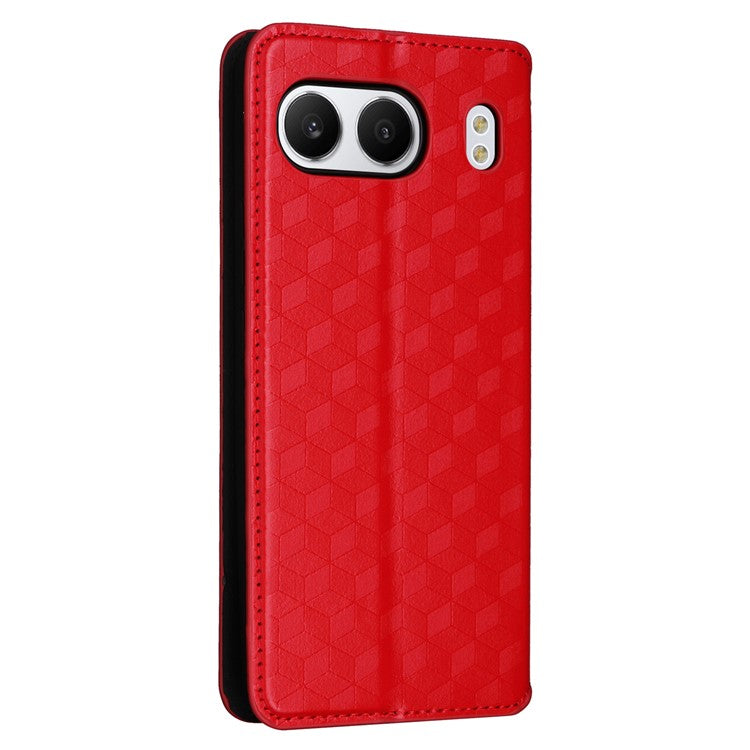 For OnePlus Nord 4 Wallet Case Rhombus Imprinted Leather Phone Cover - Red
