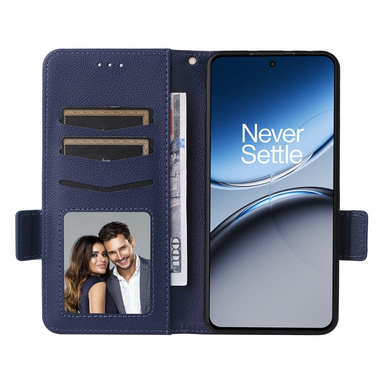 For OnePlus Nord 4 Case Litchi Texture PU Leather Wallet Flip Phone Cover - Dark Blue