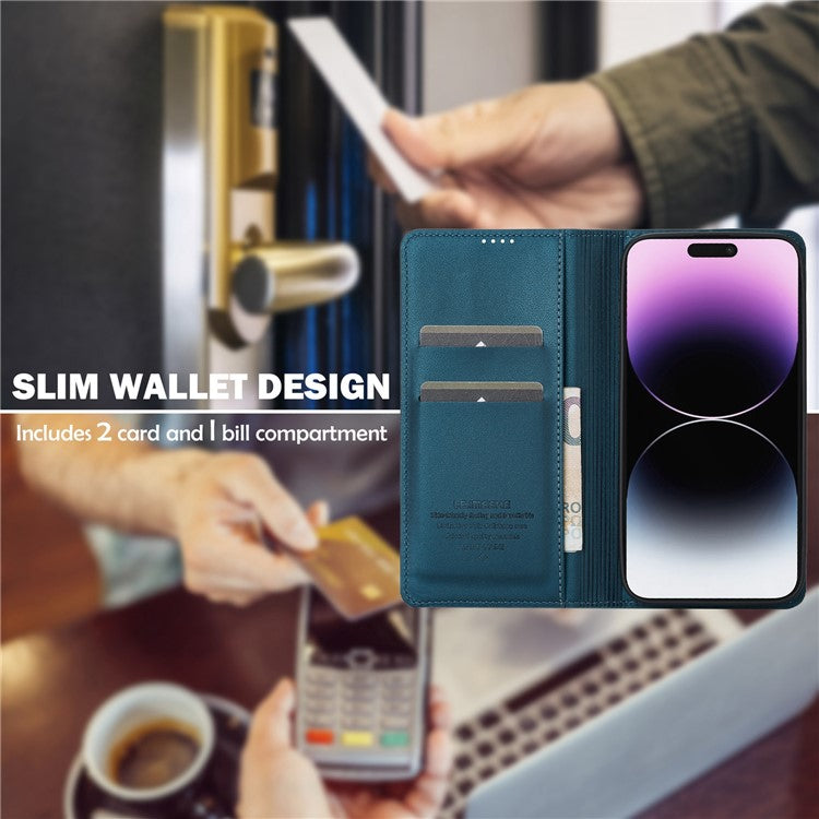 LC.IMEEKE L1 Series for iPhone 16 Case PU Leather Wallet Stand Protective Phone Cover - Blue