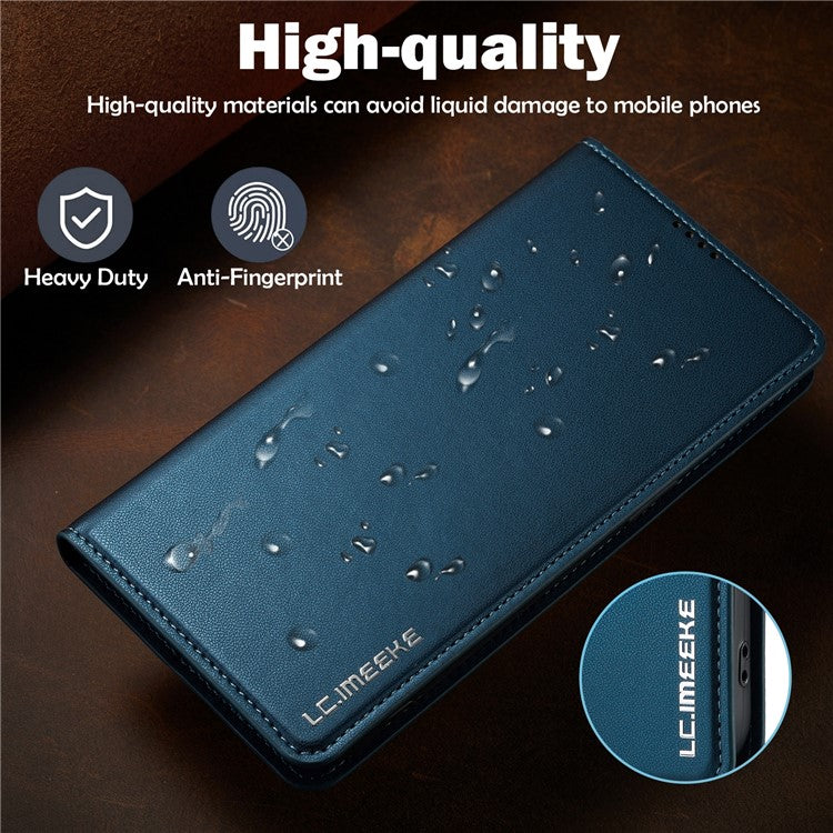 LC.IMEEKE L1 Series for iPhone 16 Case PU Leather Wallet Stand Protective Phone Cover - Blue