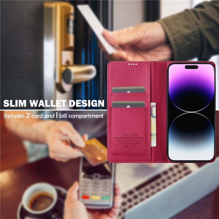 LC.IMEEKE L1 Series for iPhone 16 Case PU Leather Wallet Stand Protective Phone Cover - Red