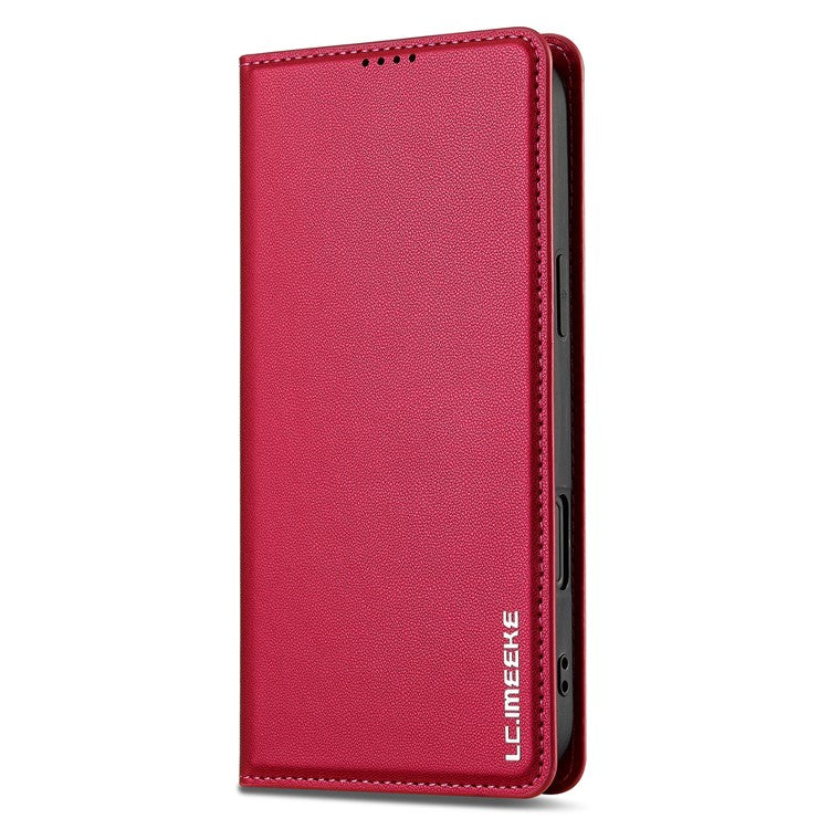 LC.IMEEKE L1 Series for iPhone 16 Case PU Leather Wallet Stand Protective Phone Cover - Red