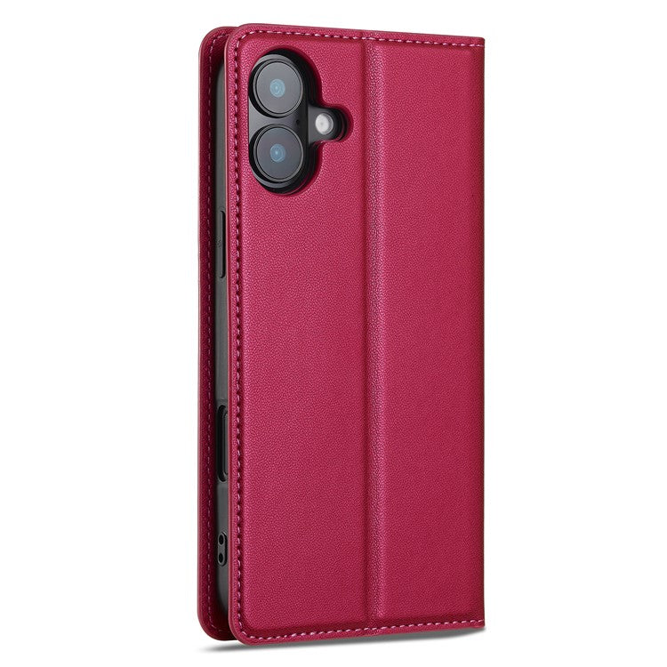 LC.IMEEKE L1 Series for iPhone 16 Case PU Leather Wallet Stand Protective Phone Cover - Red