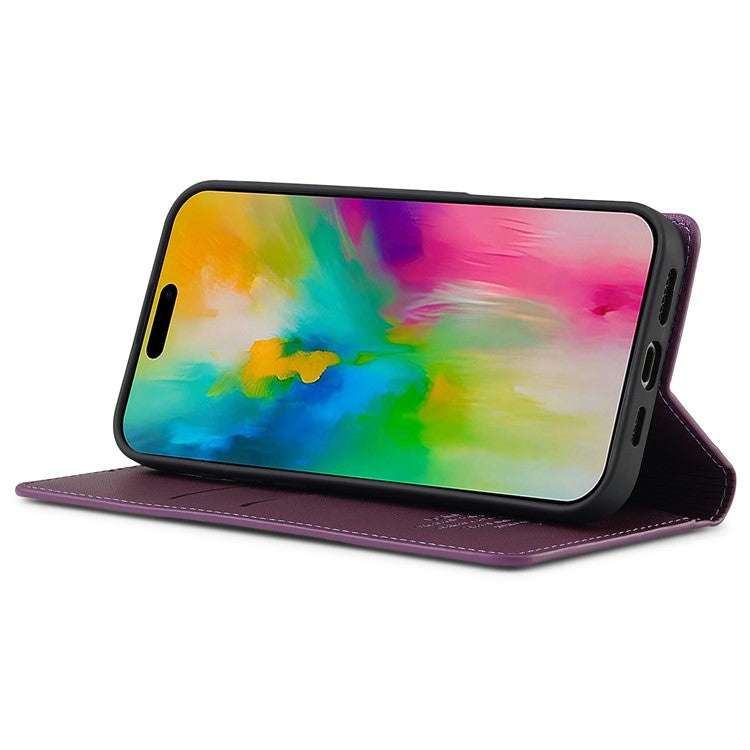 LC.IMEEKE L1 Series for iPhone 16 Pro Case PU Leather Wallet Stand Protective Phone Cover - Purple