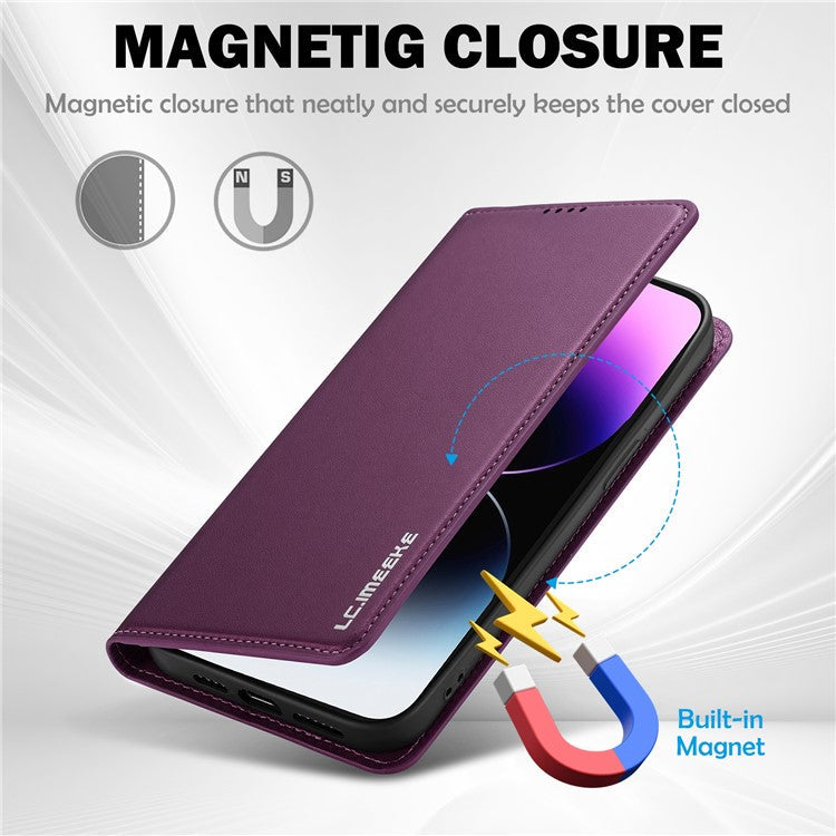 LC.IMEEKE L1 Series for iPhone 16 Pro Case PU Leather Wallet Stand Protective Phone Cover - Purple