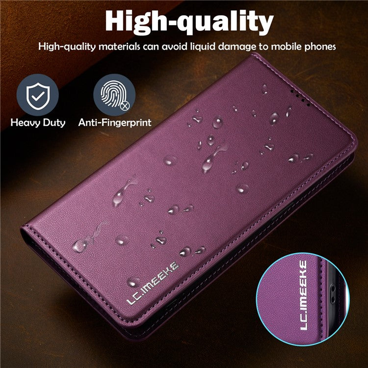 LC.IMEEKE L1 Series for iPhone 16 Pro Case PU Leather Wallet Stand Protective Phone Cover - Purple