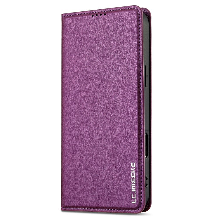 LC.IMEEKE L1 Series for iPhone 16 Pro Case PU Leather Wallet Stand Protective Phone Cover - Purple