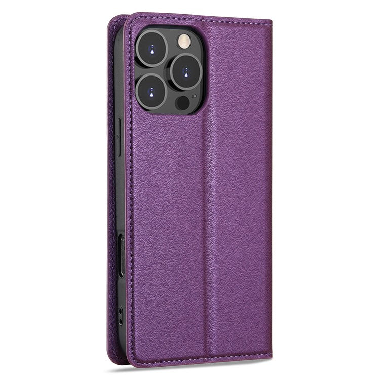 LC.IMEEKE L1 Series for iPhone 16 Pro Case PU Leather Wallet Stand Protective Phone Cover - Purple
