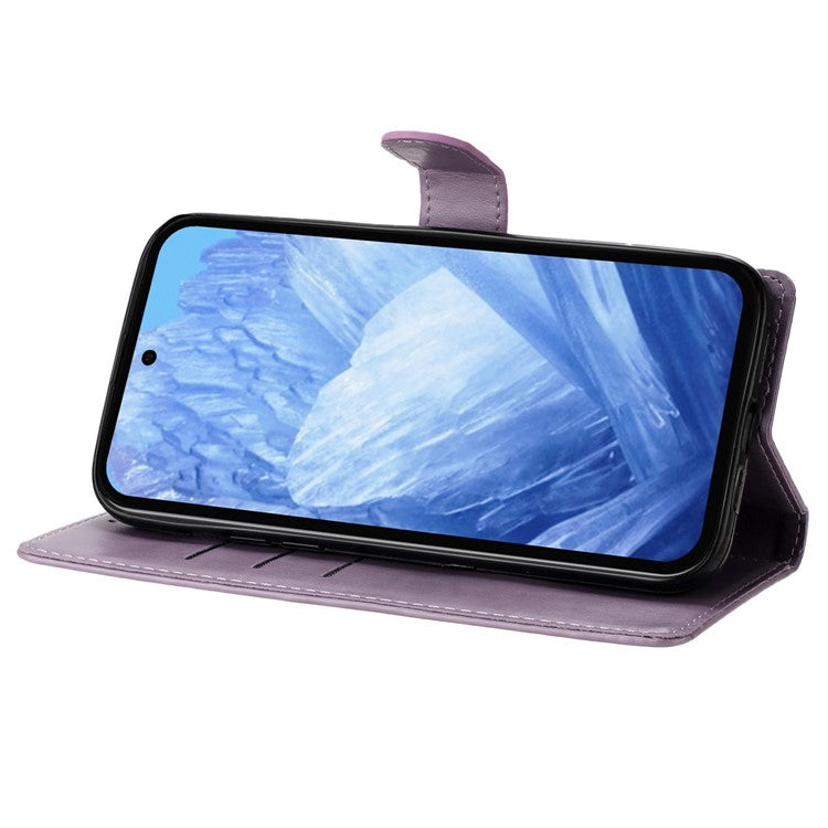 For Google Pixel 9 Pro / Pixel 9 Wallet Phone Case Butterfly Floral Imprint Leather Flip Cover - Purple