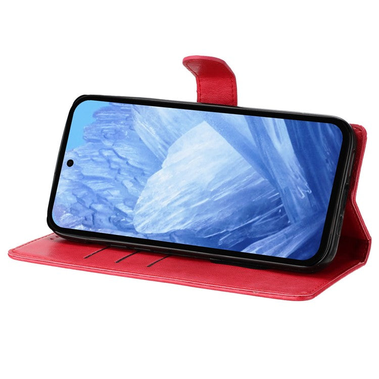 For Google Pixel 9 Pro / Pixel 9 Wallet Phone Case Butterfly Floral Imprint Leather Flip Cover - Red