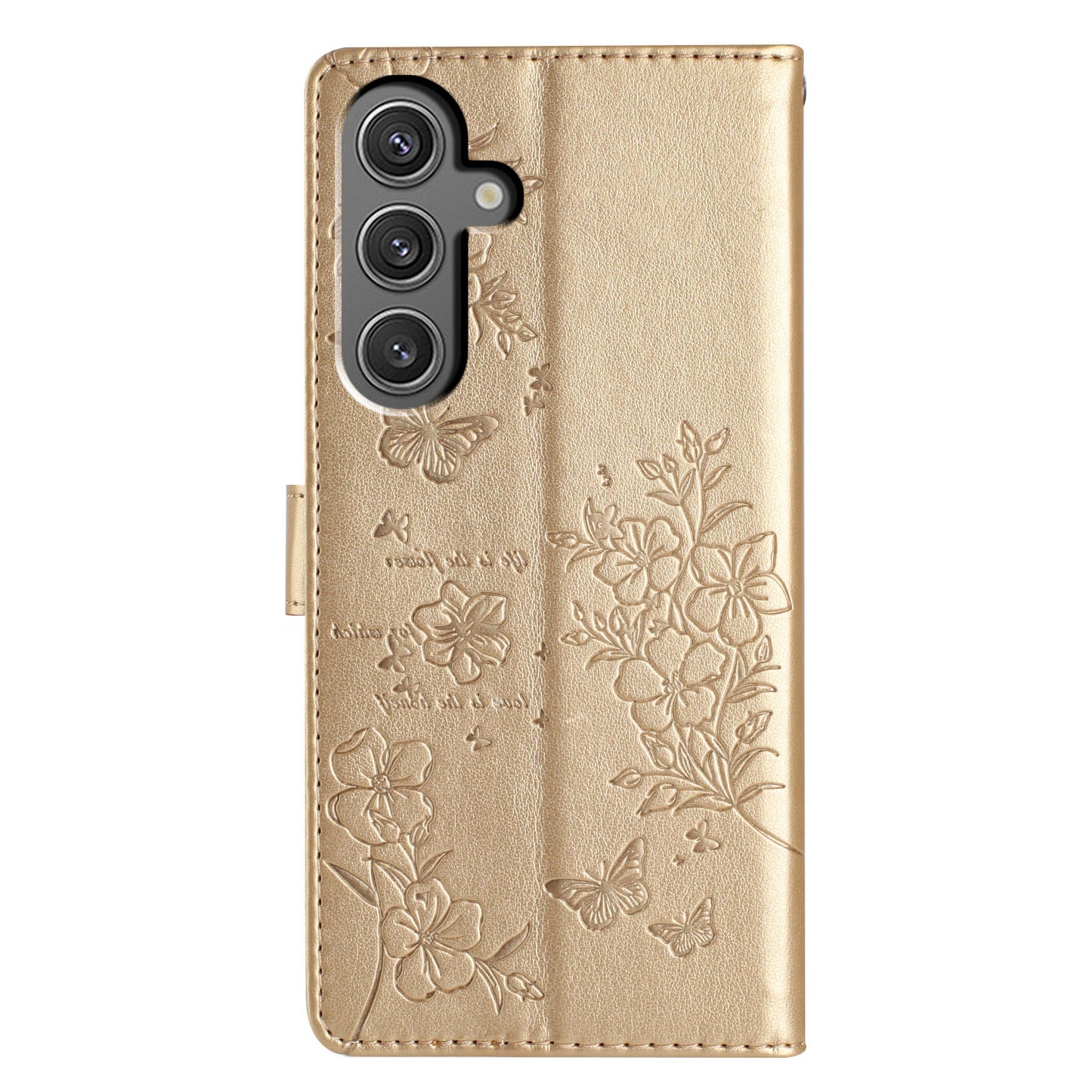For Samsung Galaxy A16 5G / A16 4G Wallet Phone Case Butterfly Floral Imprint Leather Flip Cover - Gold
