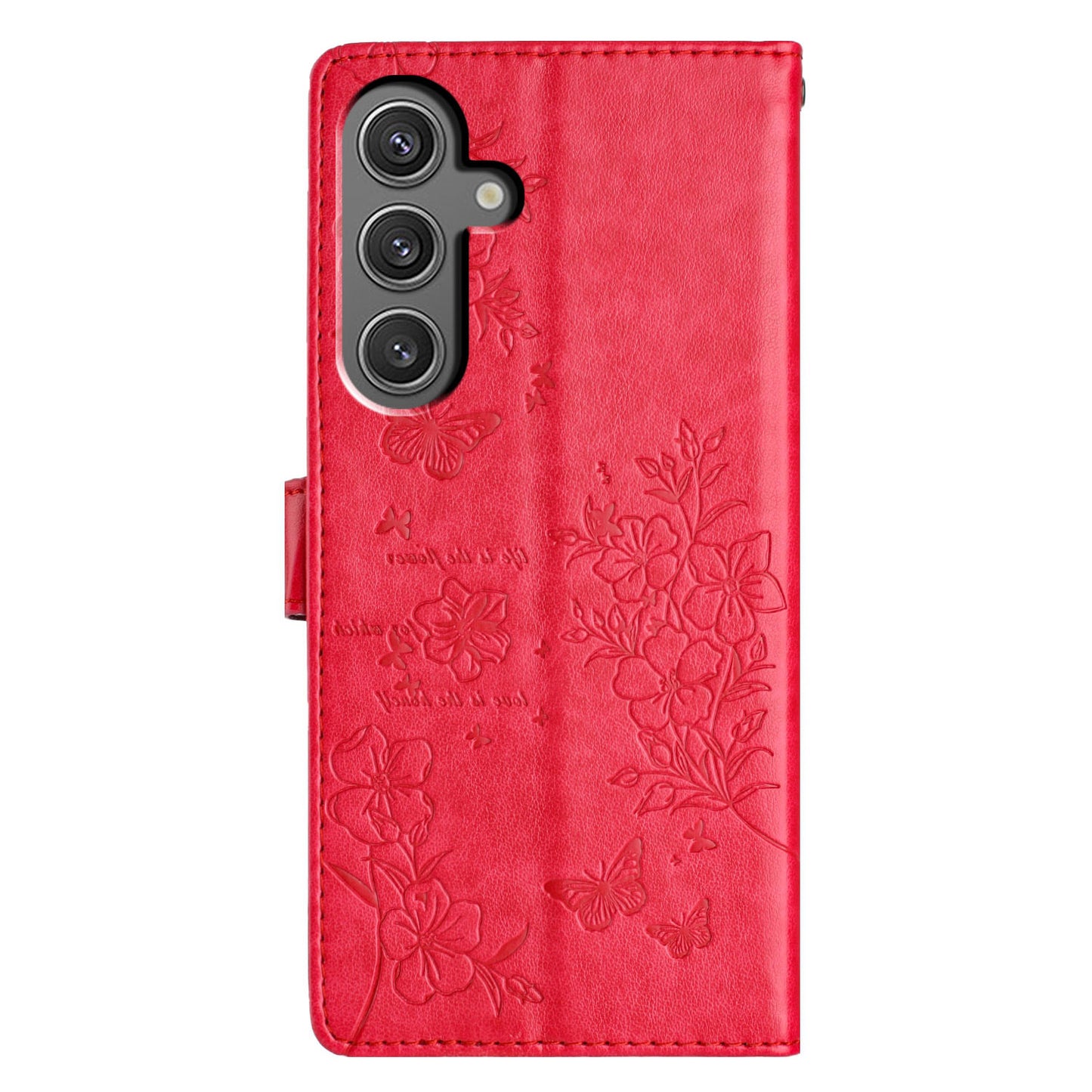 For Samsung Galaxy A16 5G / A16 4G Wallet Phone Case Butterfly Floral Imprint Leather Flip Cover - Red