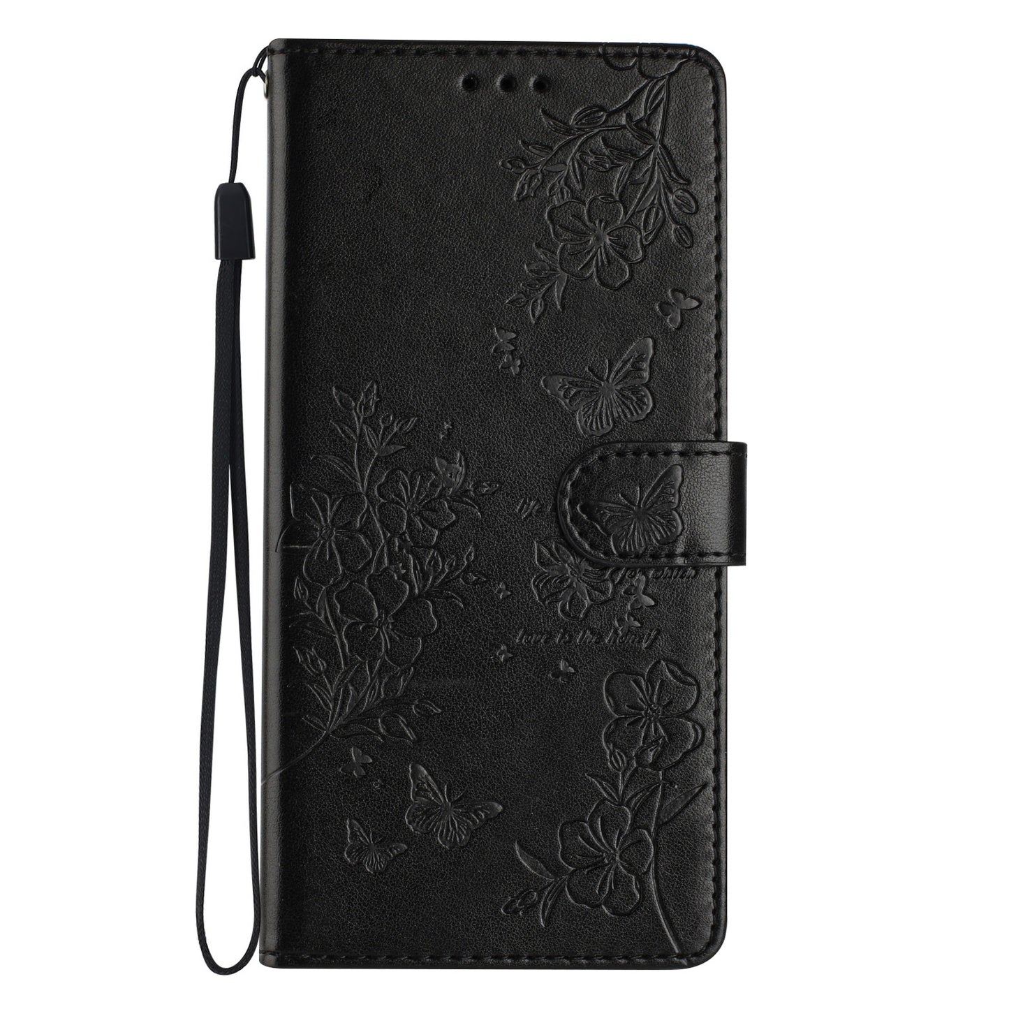 For Samsung Galaxy A06 Wallet Phone Case Butterfly Floral Imprint Leather Flip Cover - Black