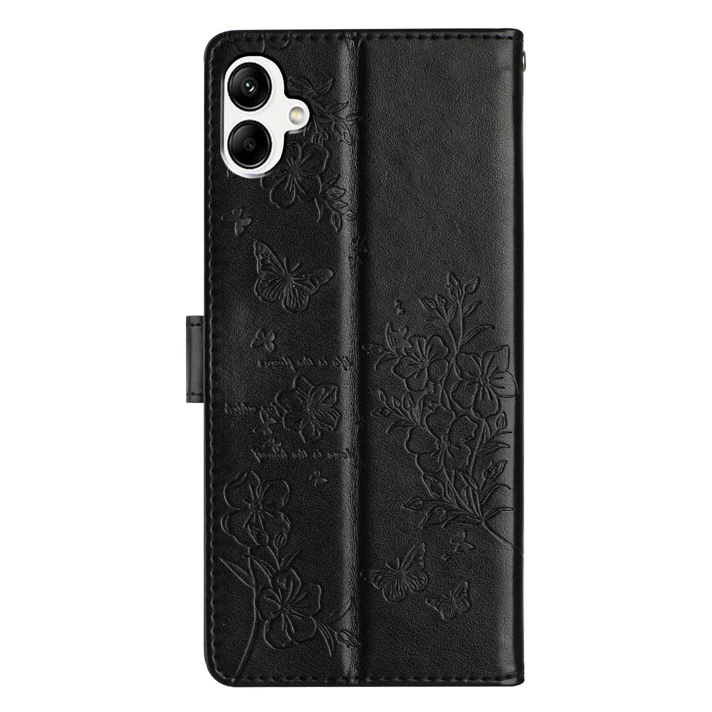 For Samsung Galaxy A06 Wallet Phone Case Butterfly Floral Imprint Leather Flip Cover - Black