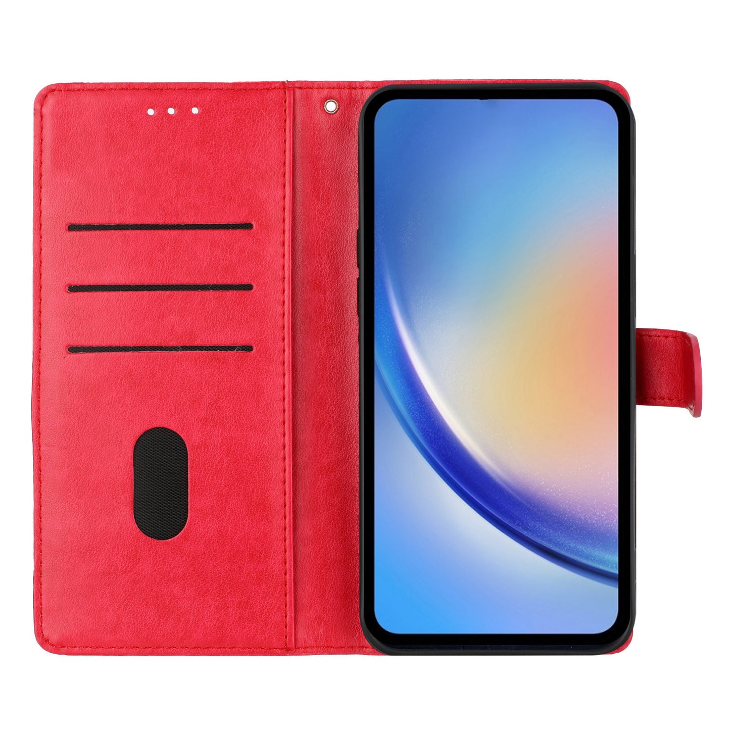 For Samsung Galaxy A06 Wallet Phone Case Butterfly Floral Imprint Leather Flip Cover - Red