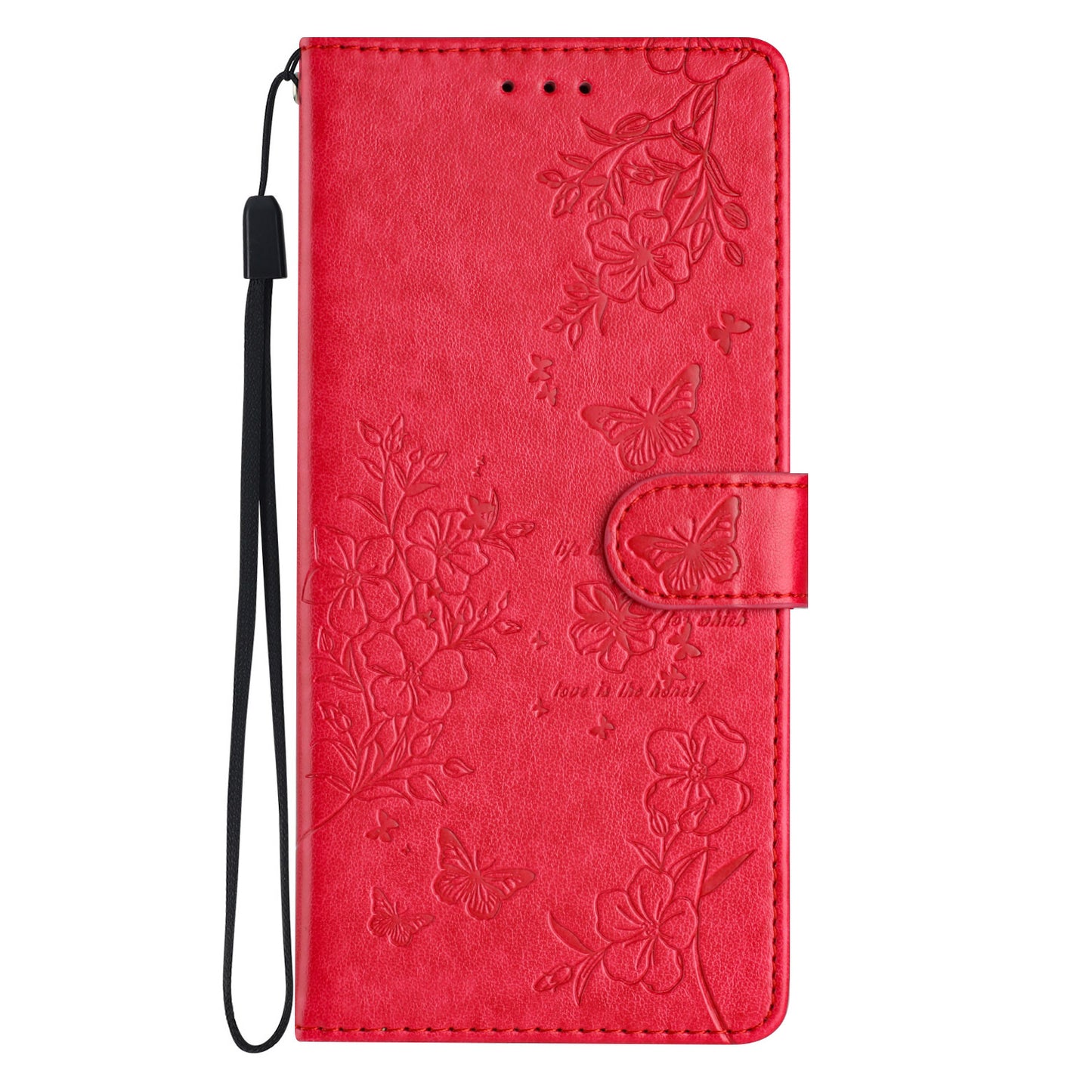 For Samsung Galaxy A06 Wallet Phone Case Butterfly Floral Imprint Leather Flip Cover - Red