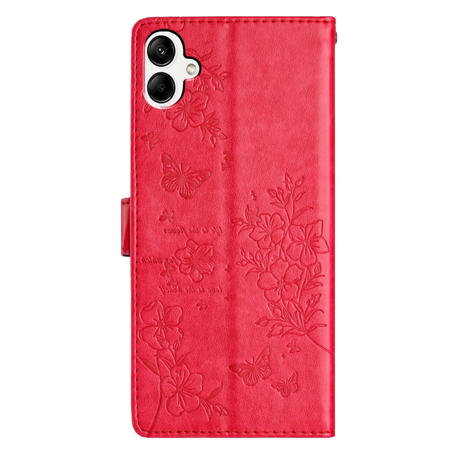 For Samsung Galaxy A06 Wallet Phone Case Butterfly Floral Imprint Leather Flip Cover - Red