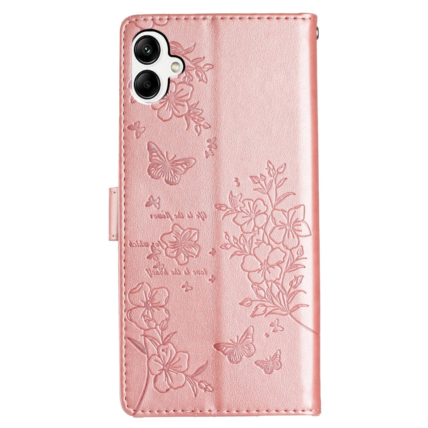 For Samsung Galaxy A06 Wallet Phone Case Butterfly Floral Imprint Leather Flip Cover - Rose Gold