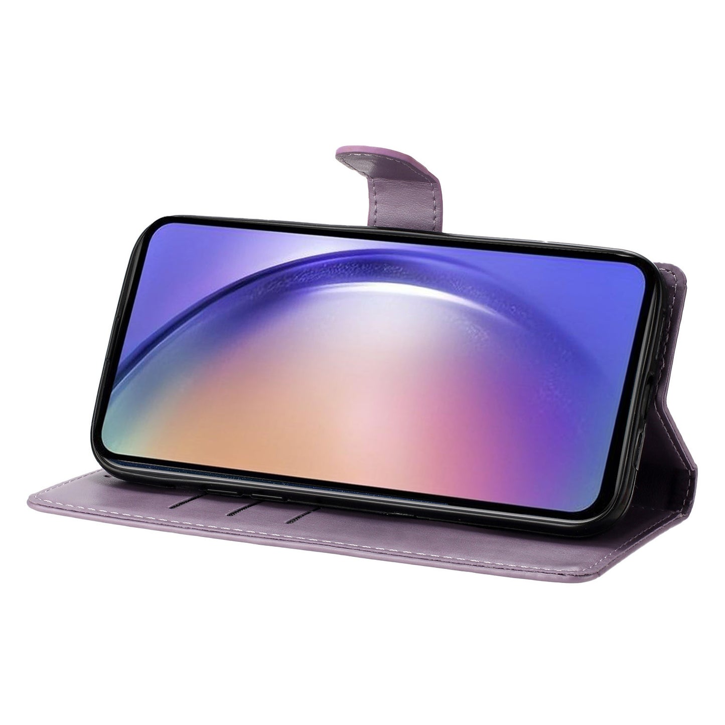 For Samsung Galaxy A06 Wallet Phone Case Butterfly Floral Imprint Leather Flip Cover - Purple