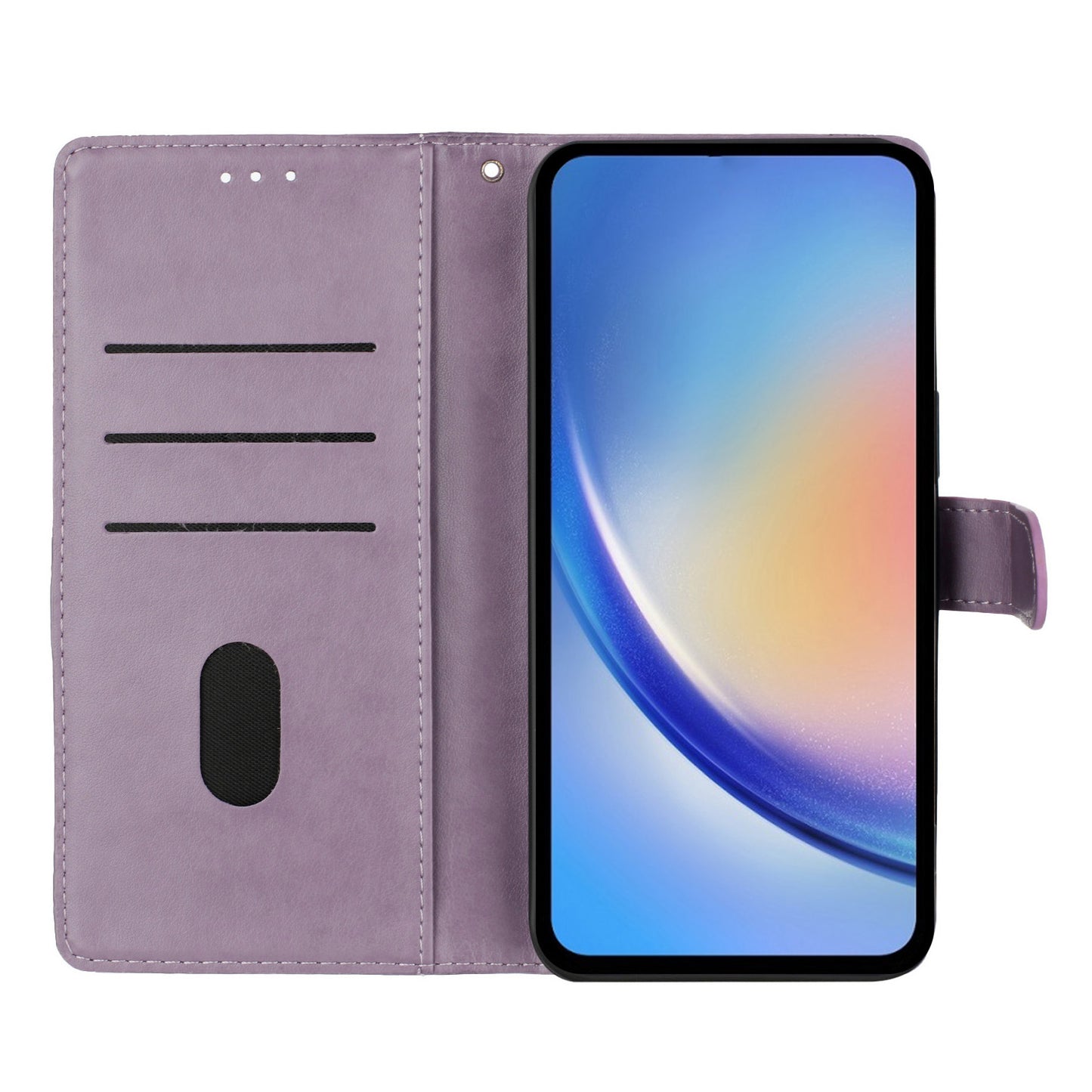 For Samsung Galaxy A06 Wallet Phone Case Butterfly Floral Imprint Leather Flip Cover - Purple