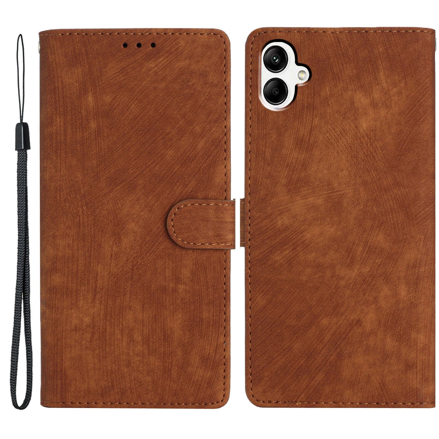 For Samsung Galaxy A06 Case with Card Clots Skin-Touch PU Leather Phone Cover Stand - Brown