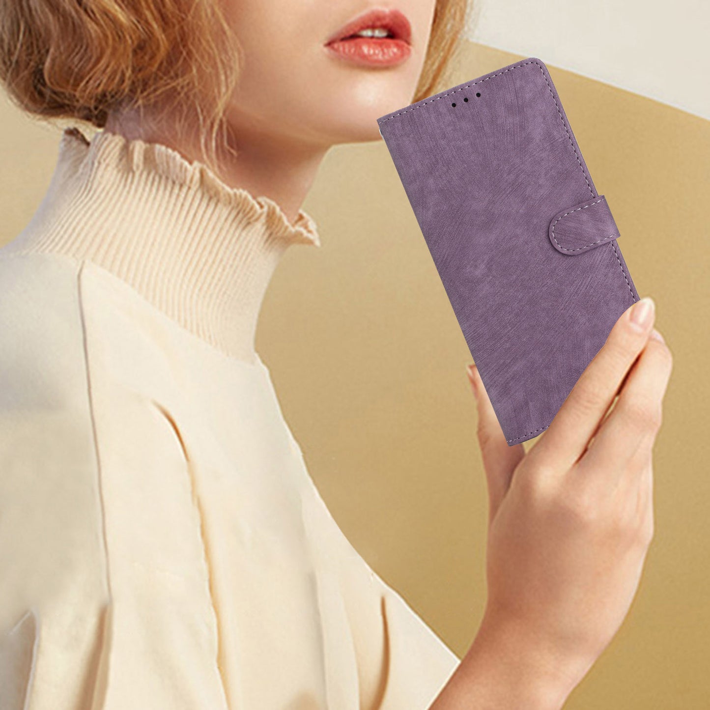 For Samsung Galaxy A06 Case with Card Clots Skin-touch PU Leather Phone Cover Stand - Purple