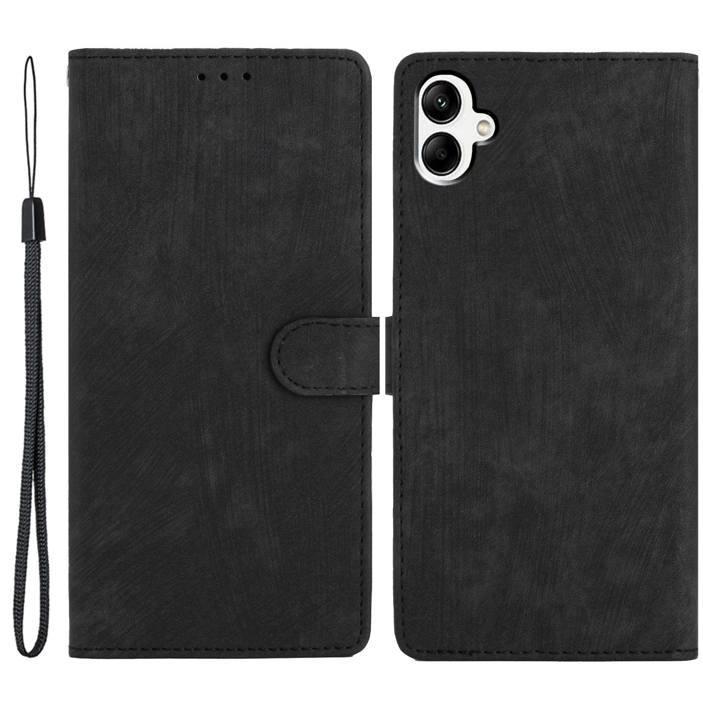 For Samsung Galaxy A06 Case with Card Clots Skin-touch PU Leather Phone Cover Stand - Black
