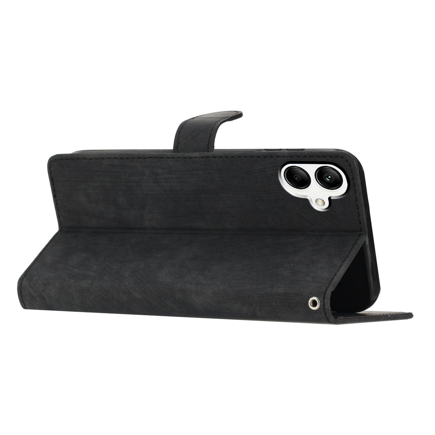 For Samsung Galaxy A06 Case with Card Clots Skin-touch PU Leather Phone Cover Stand - Black