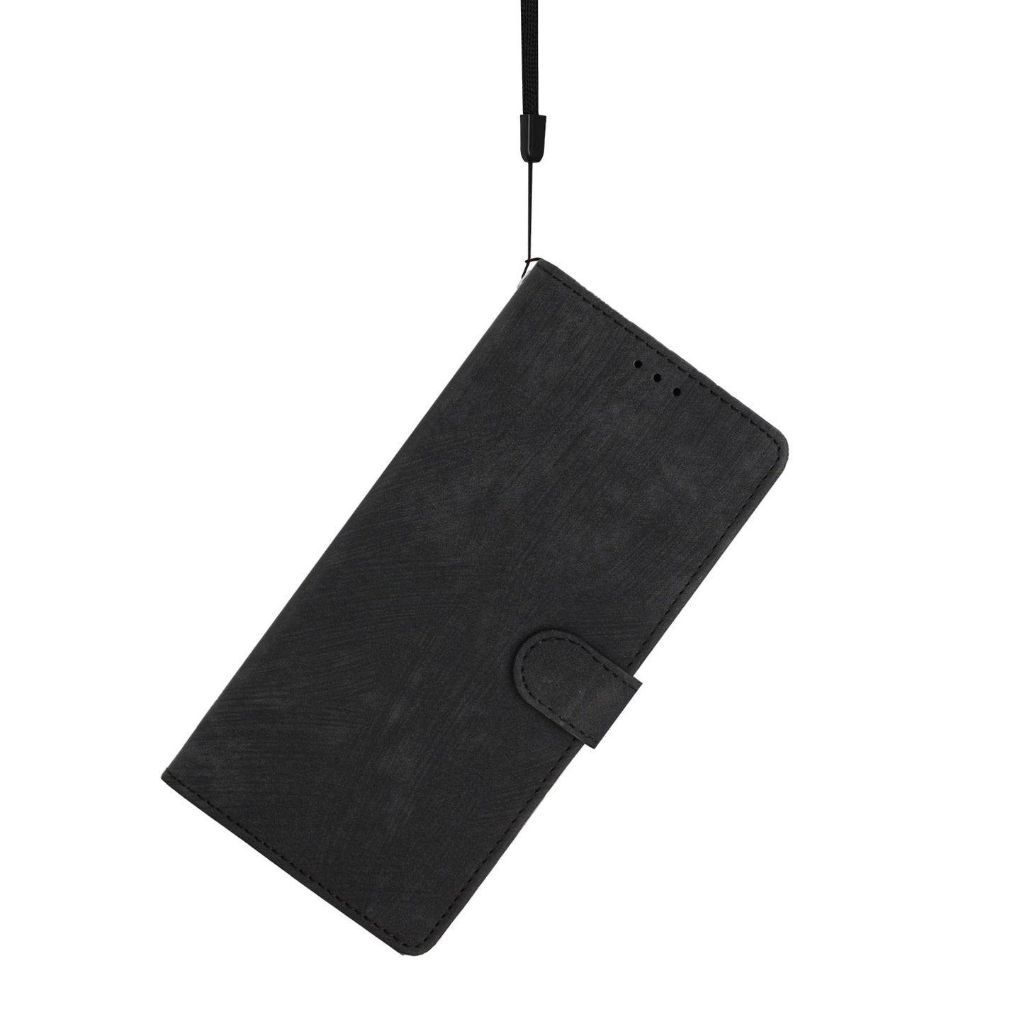 For Samsung Galaxy A06 Case with Card Clots Skin-touch PU Leather Phone Cover Stand - Black