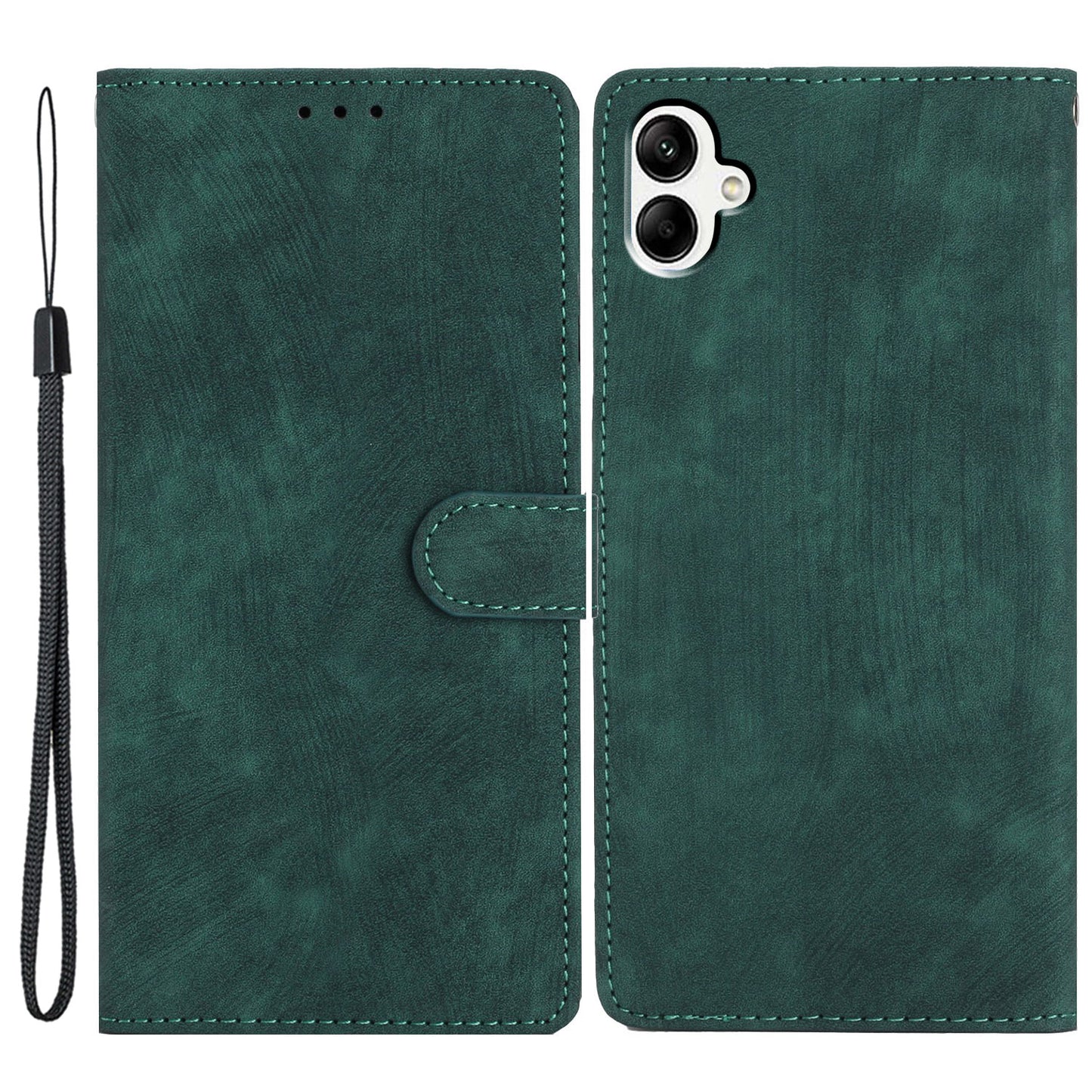 For Samsung Galaxy A06 Case with Card Clots Skin-touch PU Leather Phone Cover Stand - Green